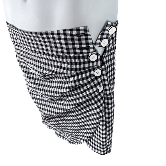 Zara Womens L Black White Gingham Mini Skirt Crossover Button Detail Coquette - Picture 5 of 15